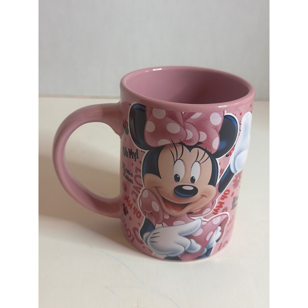 Disney Minnie Mouse Pink Coffee Mug Jerry Leigh Oh My Love Polka Dot Ceramic Cup - Picture 3 of 10